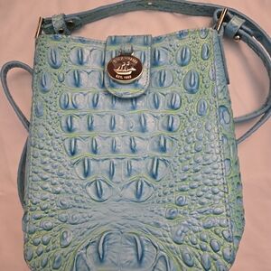 Brahmin Marley Blue Green Leather Crocodile Embossed Crossbody Bag